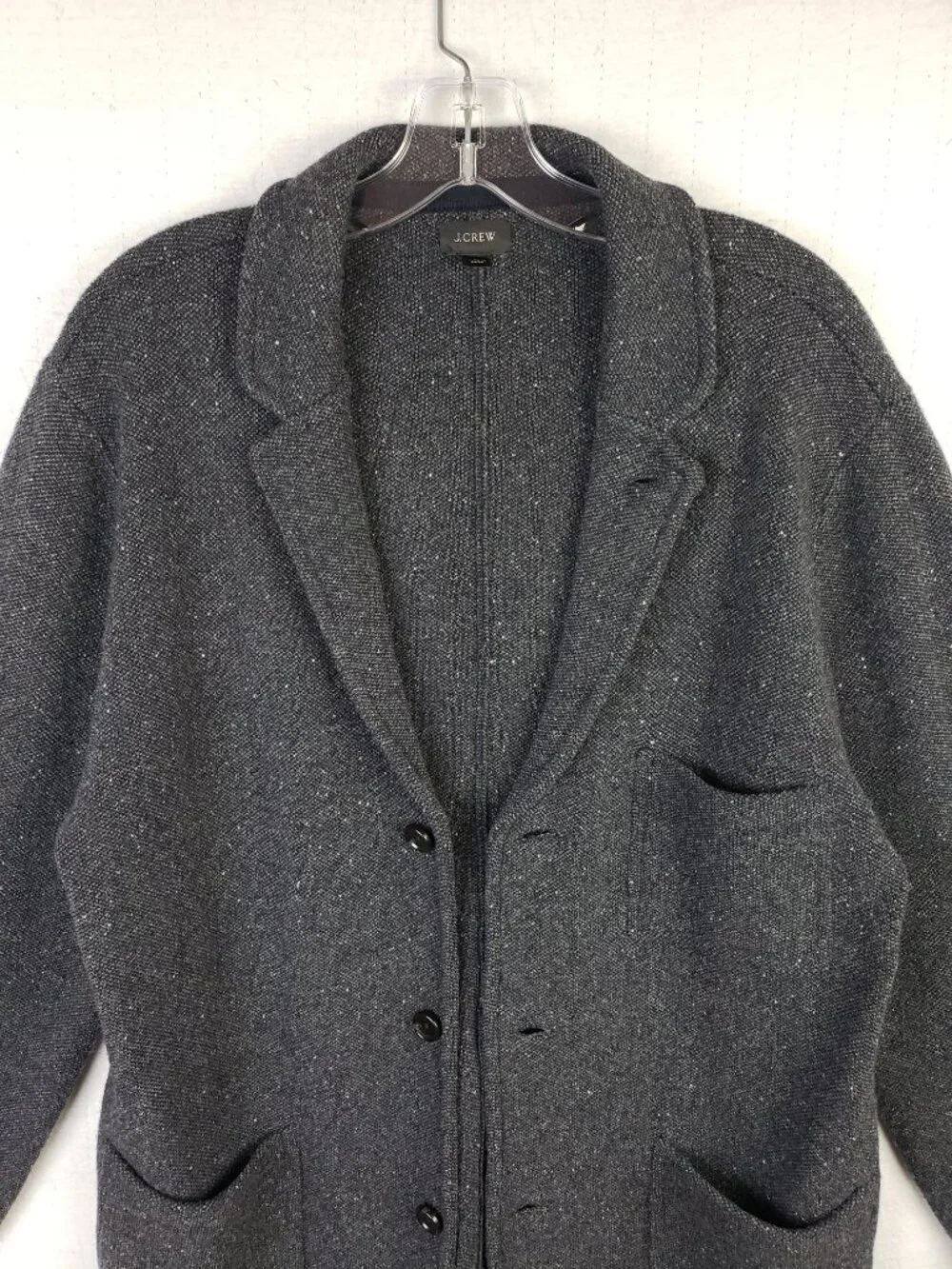 J CREW Sweater-Blazer Wool Blend Donegal Birdseye Charcoal Gray size M Preppy
